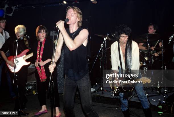 Jim Carroll and Keith Richards perform on stage at Trax in New York City on June 26,1980.
