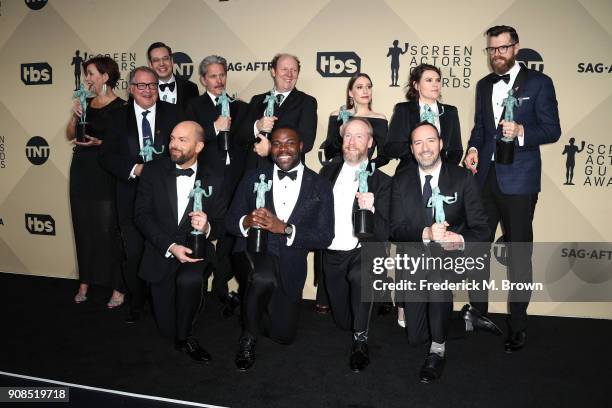Cast of 'Veep', winners of Outstanding Performance by an Ensemble in a Comedy Series, pose in the press room during the 24th Annual Screen Actors...