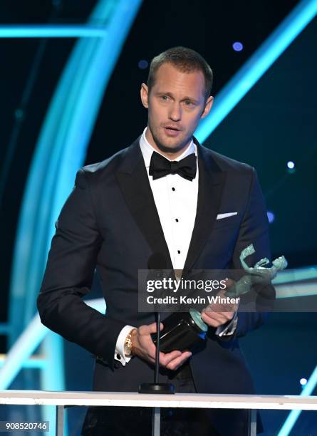 Actor Alexander Skarsgard accepts the Outstanding Performance by a Male Actor in a Television Movie or Limited Series award for 'Big Little Lies'...
