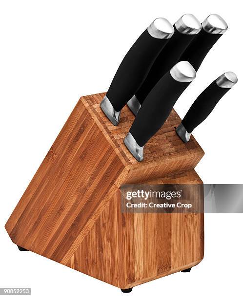 knife block containing five knives - knife block stock pictures, royalty-free photos & images