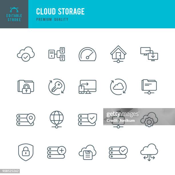 illustrations, cliparts, dessins animés et icônes de stockage en nuage - ensemble d’icônes vectorielles fine ligne - compteur