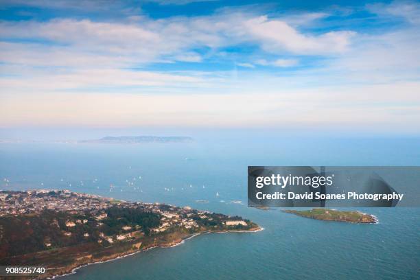 an aerial view over the bay of dublin, ireland - dublin aerial stock pictures, royalty-free photos & images