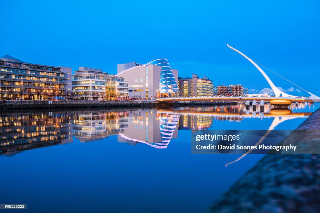 Samuel Beckett Bridge at dusk in Dublin City, Ireland