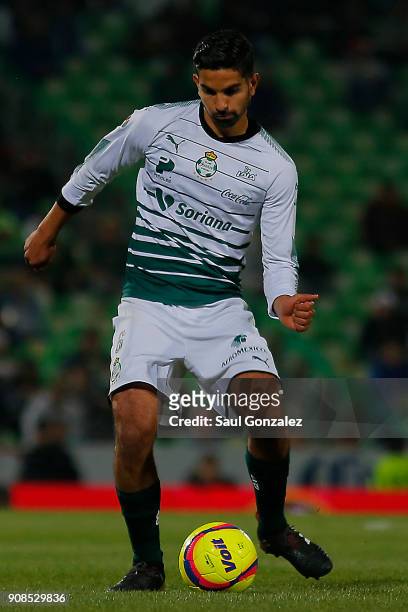 Diego de Buen of Santos passes the ball during the 3rd round match between Santos Laguna and Morelia as part of the Torneo Clausura 2018 Liga MX at...