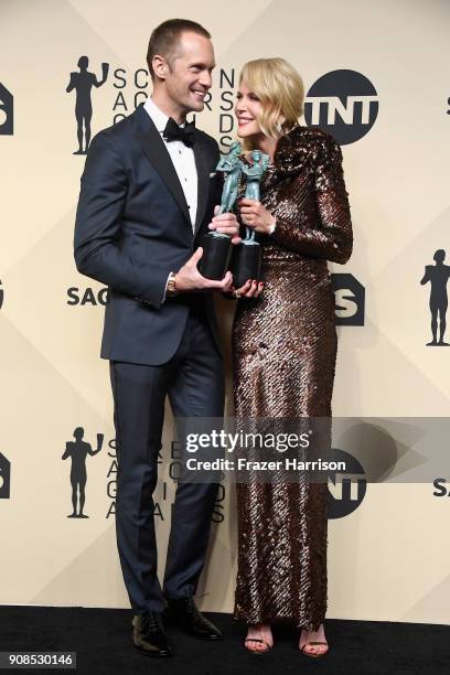 Actor Alexander Skarsgard , winner of Outstanding Performance by a Male Actor in a Miniseries or Television Movie for 'Big Little Lies,' and actor...