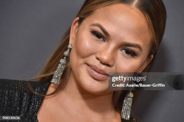 Model Chrissy Teigen arrives at the Lip Sync Battle LIVE: A Michael Jackson Celebration at Dolby Theatre on January 18, 2018 in Hollywood, California.