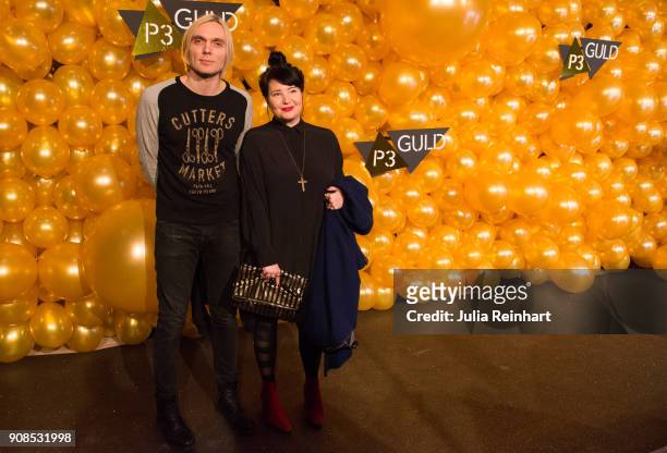 Oscar Humlebo and Petra Fors arrive at the P3 Guld Gala, Swedish Radio's celebration of the best in Swedish Music on January 20 2018 at Partille...