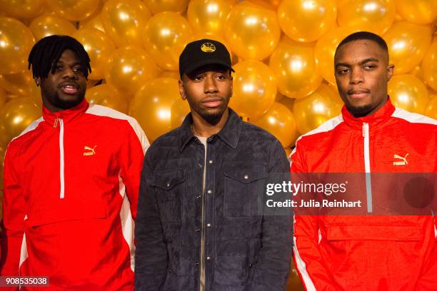 Swedish rapper Jireel , winner of the Artist of the Year award, and two friends arrive at the P3 Guld Gala, Swedish Radio's celebration of the best...