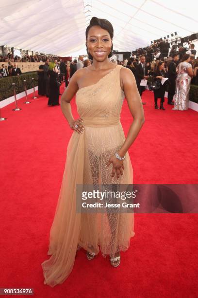 Actor Amanda Warren attends the 24th Annual Screen Actors Guild Awards at The Shrine Auditorium on January 21, 2018 in Los Angeles, California.