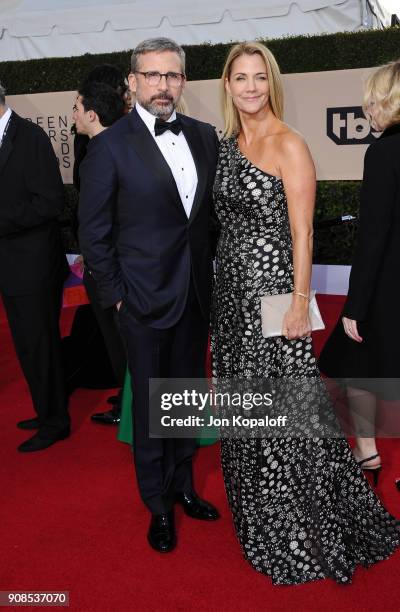 Actors Steve Carell and Nancy Carell attend the 24th Annual Screen Actors Guild Awards at The Shrine Auditorium on January 21, 2018 in Los Angeles,...