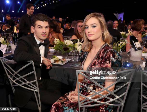 Musician Alex Greenwald and actor Brie Larson attend the 24th Annual Screen Actors Guild Awards at The Shrine Auditorium on January 21, 2018 in Los...