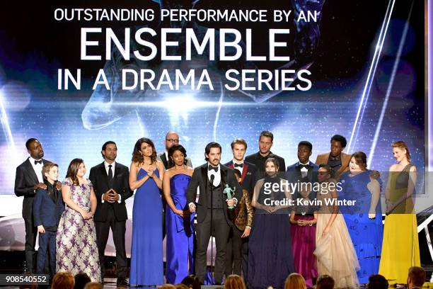 Actor Milo Ventimiglia and 'This Is Us' castmates accept the Outstanding Performance by an Ensemble in a Drama Series award onstage during the 24th...