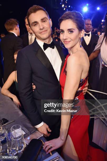 Actors Dave Franco and Alison Brie pose during the 24th Annual Screen Actors Guild Awards at The Shrine Auditorium on January 21, 2018 in Los...