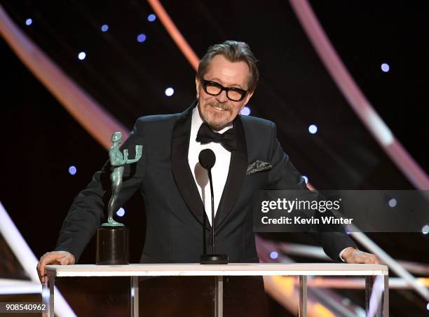 Actor Gary Oldman accepts the Outstanding Performance by a Male Actor in a Leading Role award for 'Darkest Hour' onstage during the 24th Annual...