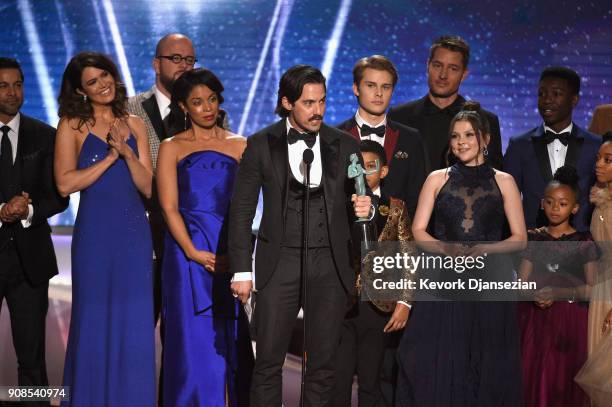 Actor Milo Ventimiglia and the cast of "This Is Us" onstage during the 24th Annual Screen Actors Guild Awards at The Shrine Auditorium on January 21,...