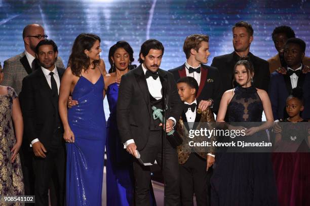 Actor Milo Ventimiglia and the cast of "This Is Us" onstage during the 24th Annual Screen Actors Guild Awards at The Shrine Auditorium on January 21,...