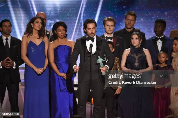 Actor Milo Ventimiglia and the cast of "This Is Us" onstage during the 24th Annual Screen Actors Guild Awards at The Shrine Auditorium on January 21,...