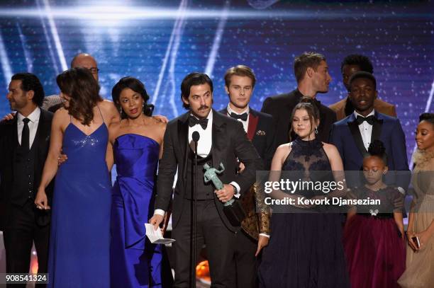 Actor Milo Ventimiglia and the cast of "This Is Us" onstage during the 24th Annual Screen Actors Guild Awards at The Shrine Auditorium on January 21,...