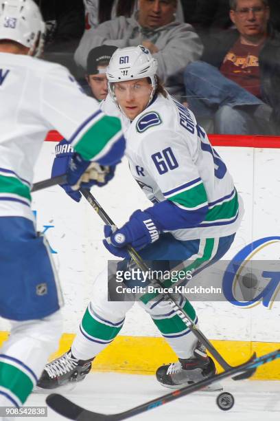 Markus Granlund of the Vancouver Canucks skates against the Minnesota Wild during the game at the Xcel Energy Center on January 14, 2018 in St. Paul,...