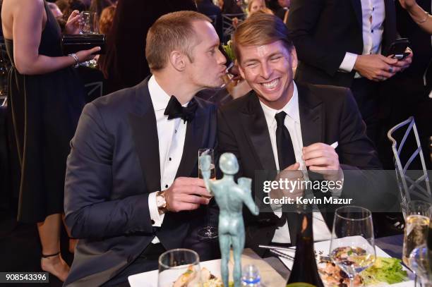 Actors Alexander Skarsgard and Jack McBrayer attend the 24th Annual Screen Actors Guild Awards at The Shrine Auditorium on January 21, 2018 in Los...