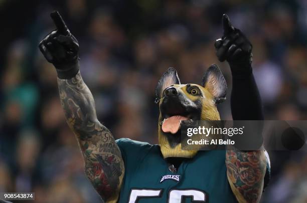 Chris Long of the Philadelphia Eagles celebrates after his team defeated the Minnesota Vikings in the NFC Championship game at Lincoln Financial...