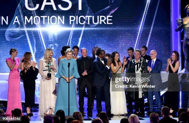 Actor Frances McDormand and 'Three Billboards Outside Ebbing, Missouri' castmates accept the Outstanding Performance by a Cast in a Motion Picture...