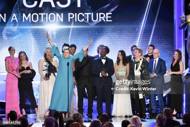 Actor Frances McDormand and 'Three Billboards Outside Ebbing, Missouri' castmates accept the Outstanding Performance by a Cast in a Motion Picture...