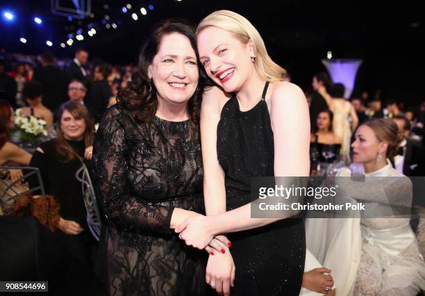 Actors Ann Dowd and Elisabeth Moss attend the 24th Annual Screen Actors Guild Awards at The Shrine Auditorium on January 21, 2018 in Los Angeles,...