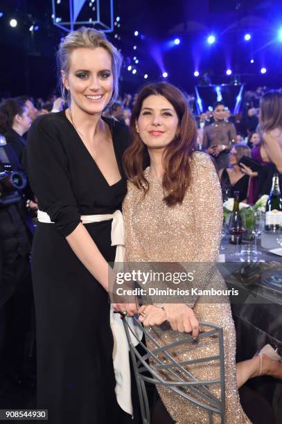 Actors Taylor Schilling and Marisa Tomei attend the 24th Annual Screen Actors Guild Awards at The Shrine Auditorium on January 21, 2018 in Los...