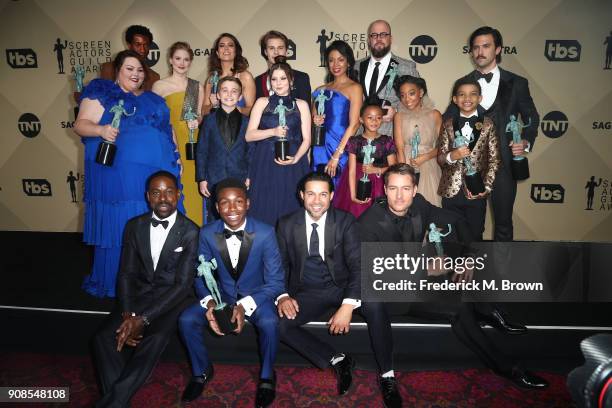 Cast of 'This Is Us', winners of Outstanding Performance by an Ensemble in a Drama Series, pose in the press room during the 24th Annual Screen...