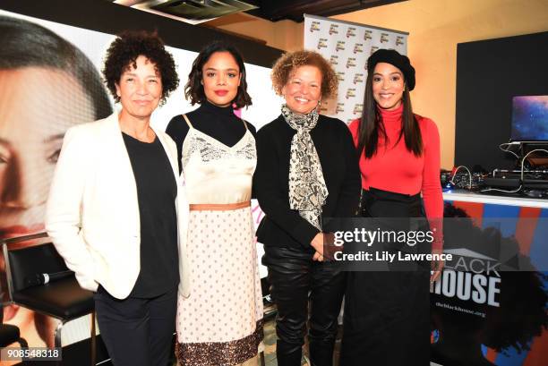 Stephanie Allain, Tessa Thompson, Debra L Lee, and Angela Rye attend "On One with Angela Rye" Presents: Black Women Are Leading The Revolution during...