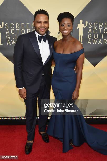 Actor Anthony Anderson and Alvina Stewart attend the 24th Annual Screen Actors Guild Awards at The Shrine Auditorium on January 21, 2018 in Los...