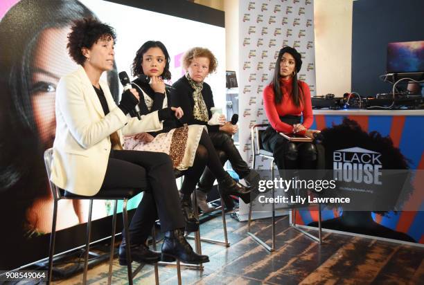 Stephanie Allain, Tessa Thompson, Debra L Lee, and Angela Rye attend "On One with Angela Rye" Presents: Black Women Are Leading The Revolution during...