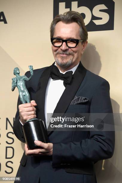 Actor Gary Oldman, winner of Outstanding Performance by a Male Actor in a Leading Role for 'Darkest Hour,' poses in the press room during the 24th...