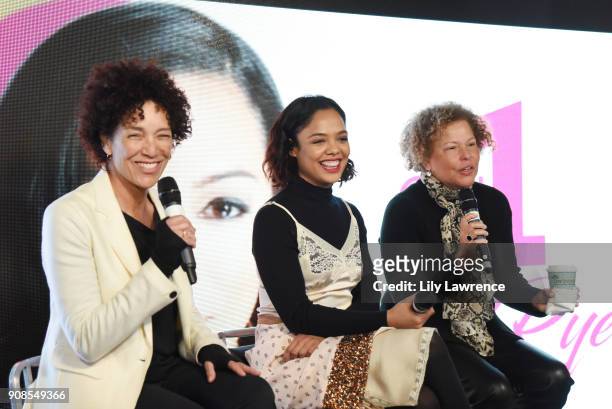 Stephanie Allain, Tessa Thompson, and Debra L Lee attend "On One with Angela Rye" Presents: Black Women Are Leading The Revolution during the 2018...