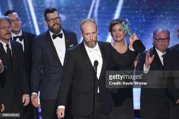 Actor Matt Walsh and castmates from 'Veep' accept the Outstanding Performance by an Ensemble in a Comedy Series award onstage during the 24th Annual...