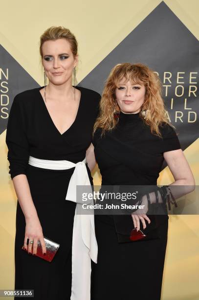 Actors Taylor Schilling and Natasha Lyonne attend the 24th Annual Screen Actors Guild Awards at The Shrine Auditorium on January 21, 2018 in Los...