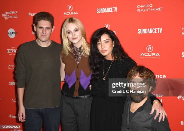 Screenwriter Mike Makowsky, Elle Fanning, director Reed Morano and actor Peter Dinklage attend the 'I Think We're Alone Now' Premiere during the 2018...