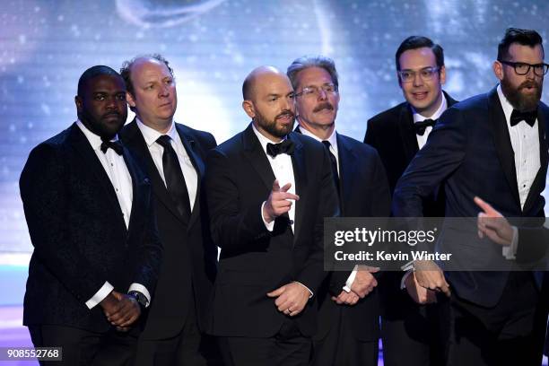 Actors Sam Richardson, Dan Bakkedahl, Paul Scheer,Gary Cole, Nelson Franklin, and Timothy Simons accept the Outstanding Performance by an Ensemble in...