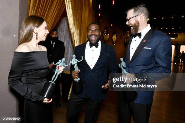 Actors Sarah Sutherland, Sam Richardson, and Timothy Simons, co-winners of the Outstanding Performance by an Ensemble in a Comedy Series award for...