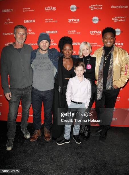 Andrew Heckler, Austin Hebert, Crystal Fox, Taylor Gregory, Andrea Riseborough, and Dexter Darden attend the "Burden The Park" Premiere during the...