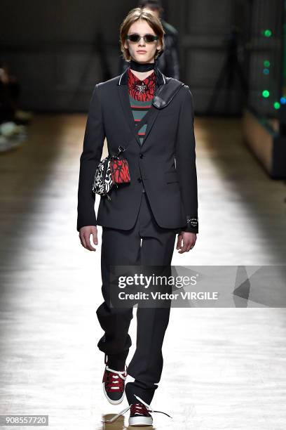 Model walks the runway during the Dior Homme Menswear Fall/Winter 2018-2019 show as part of Paris Fashion Week January 20, 2018 in Paris, France.