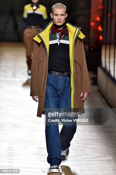 Model walks the runway during the Dior Homme Menswear Fall/Winter 2018-2019 show as part of Paris Fashion Week January 20, 2018 in Paris, France.