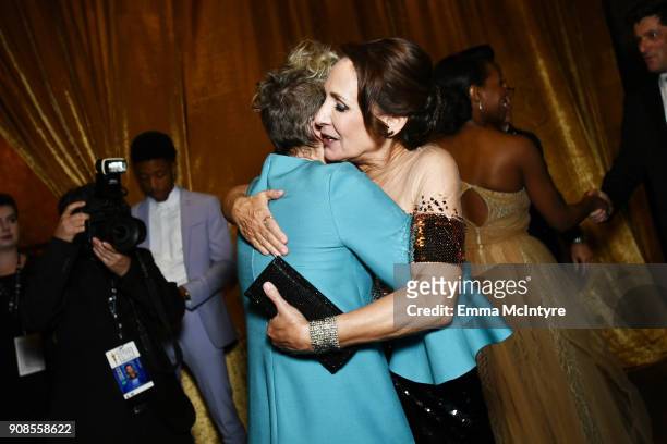 Actors Frances McDormand and Laurie Metcalf attend the 24th Annual Screen Actors Guild Awards at The Shrine Auditorium on January 21, 2018 in Los...