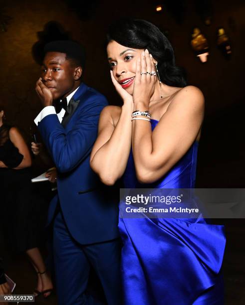 Actors Susan Kelechi Watson and Niles Fitch celebrate backstage at the 24th Annual Screen Actors Guild Awards at The Shrine Auditorium on January 21,...