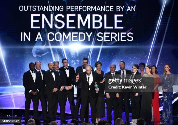 Actor Matt Walsh and castmates from 'Veep' accept the Outstanding Performance by an Ensemble in a Comedy Series award onstage during the 24th Annual...