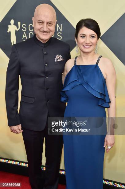 Actors Anupam Kher and Zenobia Shroff attend the 24th Annual Screen Actors Guild Awards at The Shrine Auditorium on January 21, 2018 in Los Angeles,...