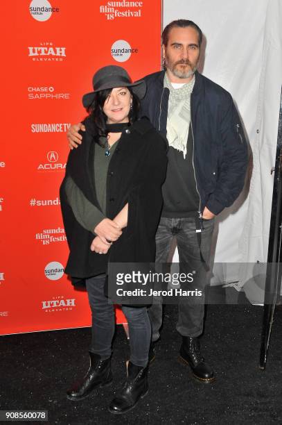 Writer/Director Lynne Ramsay and actor Joaquin Phoenix attend the "You Were Never Really Here" Premiere during the 2018 Sundance Film Festival at The...