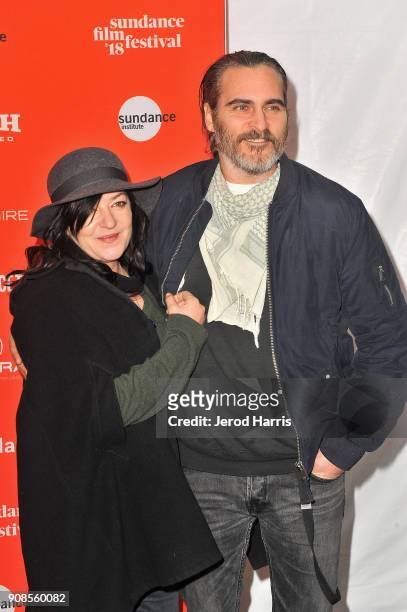 Writer/Director Lynne Ramsay and actor Joaquin Phoenix attend the "You Were Never Really Here" Premiere during the 2018 Sundance Film Festival at The...
