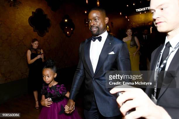 Actors Faithe Herman and Sterling K. Brown backstage at the 24th Annual Screen Actors Guild Awards at The Shrine Auditorium on January 21, 2018 in...